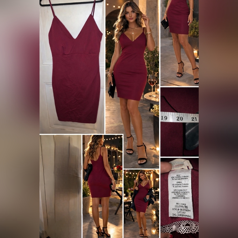 Wine Red Spaghetti Strap Bodycon Mini Dress‎ Medium Date Night